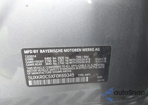 2015 BMW X5 xDrive35I from USA, damaged, VIN 5UXKR0C5XF0K69345